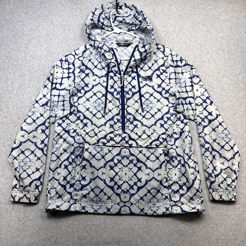 The North Face WindWall Jacket Womens Large Blue Geometric Hooded 1/2 Zip Anorak